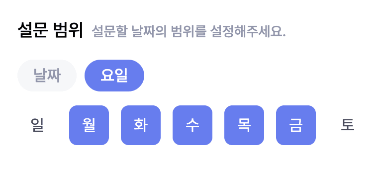 요일 방식에서 후보 요일 버튼이 선택된 모습