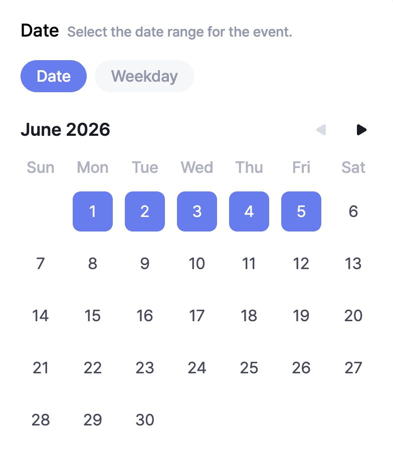 Date mode with candidate dates selected on a calendar